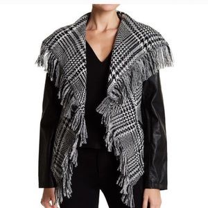 Guess houndstooth fringed faux leather jacket